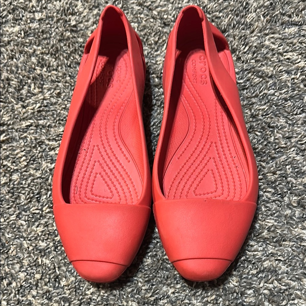 CROCS Red Flats Comfortable Slip-On Shoes